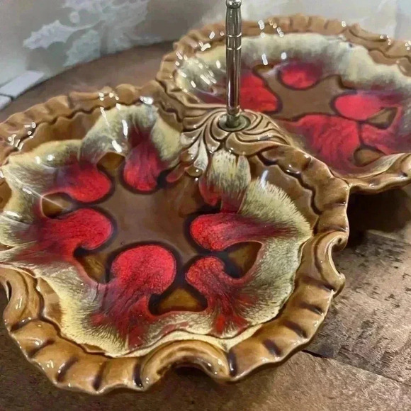 Vintage  MCM Drip Ceramic Serving Tray - Picture 6 of 6